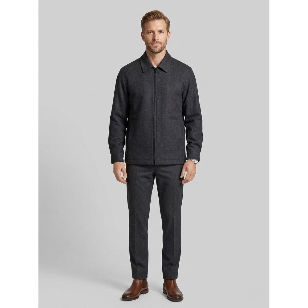 BOSS Hugo Boss Mens Charcoal Grey Wool Blend Full Zip Jacket Coat Size US L